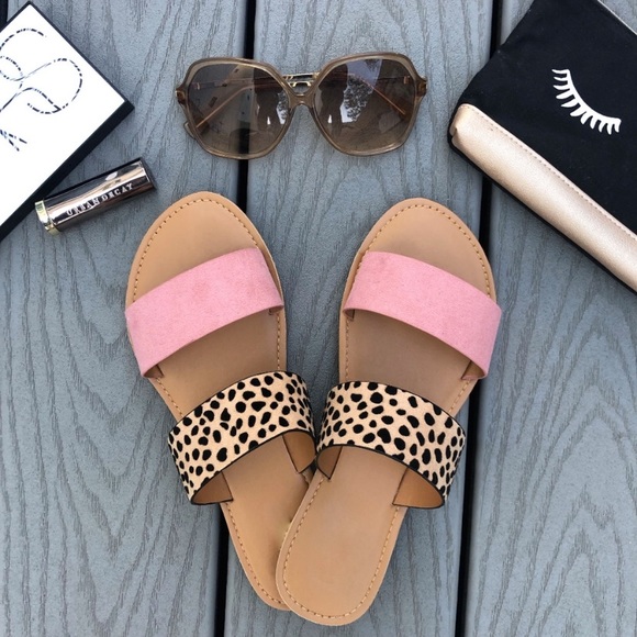 Shoes - LAST PAIR! Flat slide sandal pink/leopard Fun!